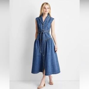 (SOLD) Sleeveless Denim Button-Front Midi Dress Size 6 - Future Collective